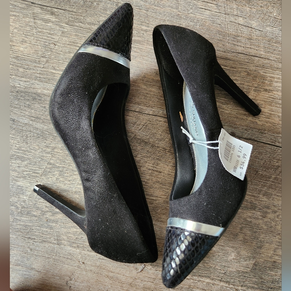 Christian Siriano Black Snakeskin Heels Size 6.5 BRAND NEW